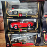 1:18 Burago diecast cars in boxes, red and silver models