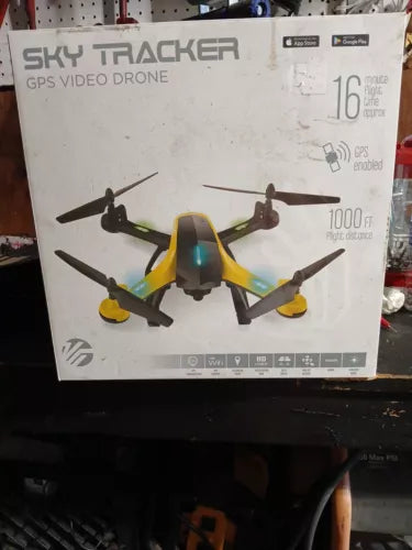 GPS video drone retail box with illustrated quadcopter and GPS enabled label
