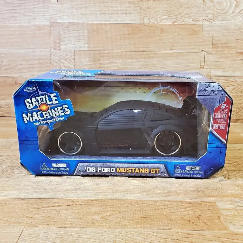 Ford Mustang GT diecast toy car in Battle Machines packaging, black with clear window