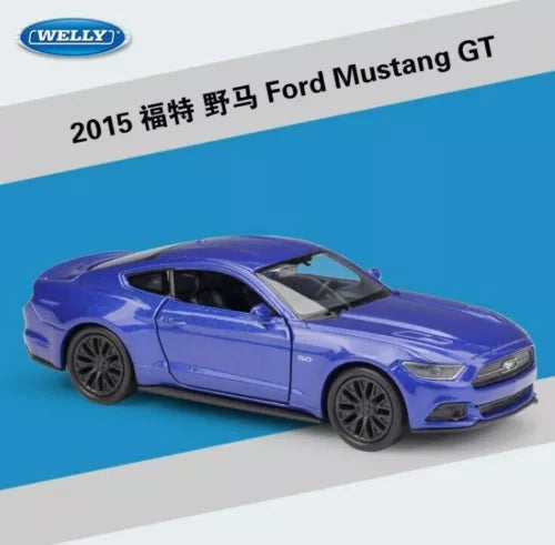 Welly 1:36 Ford Mustang GT diecast pullback toy car, blue-purple with black wheels