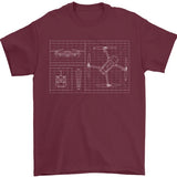 Burgundy men’s T-shirt with white drone blueprint print
