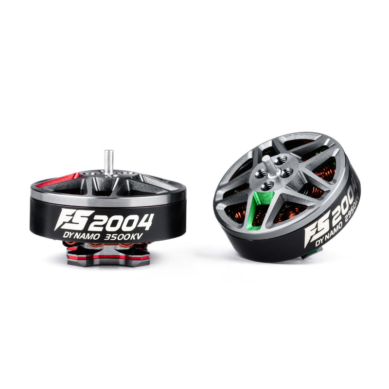 Brushless FPV drone motor pair with 52004 markings and silver mounting shaft