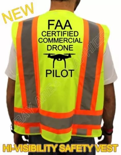 CERTIFIED COMMERCIAL DRONE PILOT HIGH VISIBILITY SAFETY VEST BLACK DESIGN Drone