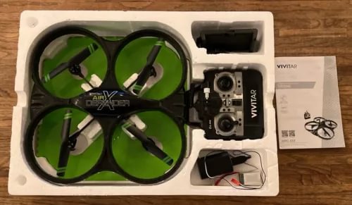 Vivitar Air Defender Wi-Fi drone with green quadcopter propellers and controller