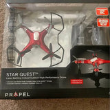 Red RC quadcopter drone with four propellers
