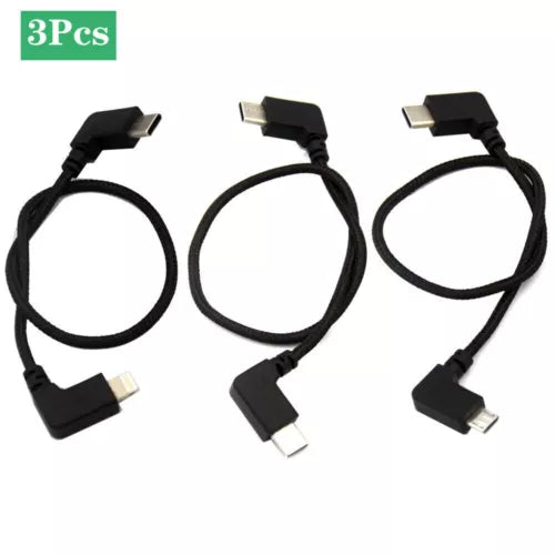 Black remote controller cables, 30cm, 3-pack, with USB-A and micro USB plugs