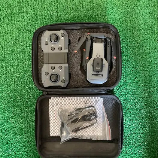 Black hard-shell drone case with installed body and boxed spare parts