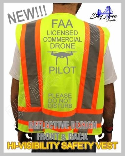 LICENSED COMMERCIAL DRONE PILOT HI-VISIBILITY VEST REFLECTIVE DESIGN NEW! Drone