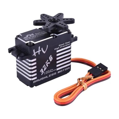 32kg HV brushless servo with metal gear, black case, and orange/red wiring