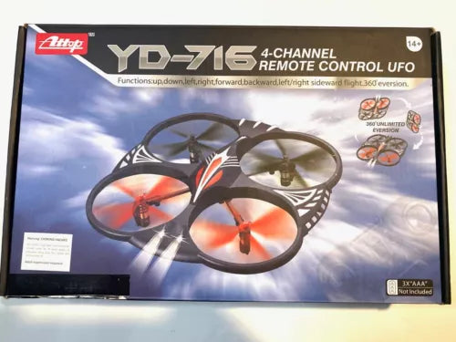 4-channel remote control UFO drone box with four orange rotors
