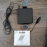 Wireless emoji display module with perforated black housing, cables, and instruction leaflet