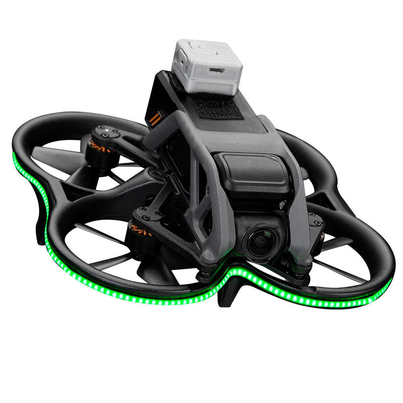 Black drone LED light strip accessory with glowing green ring lights