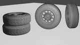Unpainted diecast wheel and tire parts set, includes 3 tires and 1 rim disc