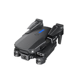Foldable quadcopter drone with dual cameras, dark gray body