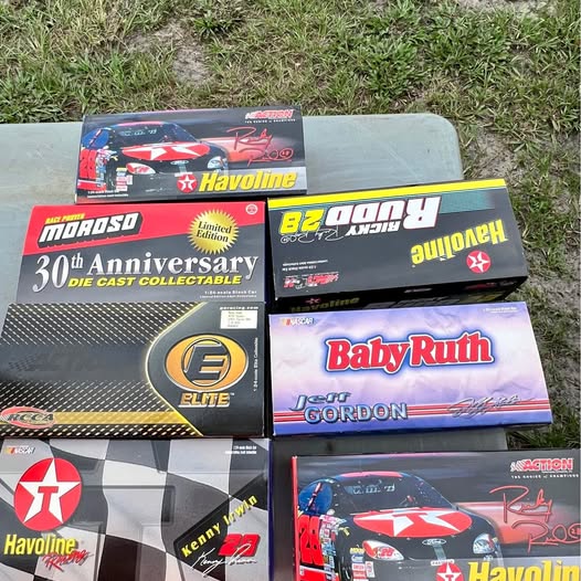 NASCAR diecast collectible car boxes set, featuring Havoline and Baby Ruth branding