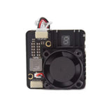 FPV video transmitter module with black CNC shell and cooling fan, ports and LED display