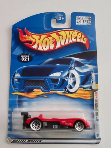 Red Hot Wheels diecast Panoz LMP-1 roadster in blister pack, white wheels