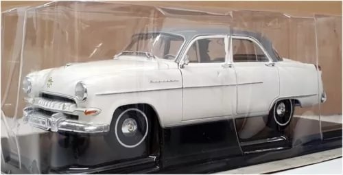 Diecast 1954 Opel Kapitan car model, white body with chrome grille and black tires