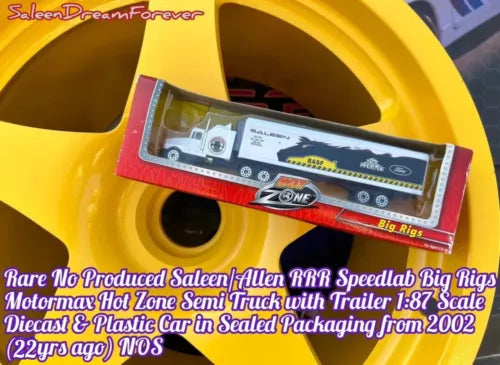 Diecast semi truck and trailer in red blister packaging with clear window