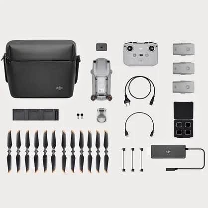 Dji Air 2S drone kit with carrying case, drone, propellers, cables, and batteries