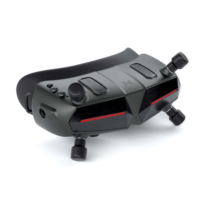 FPV video goggles module with two antennas and speaker vents, dark gray