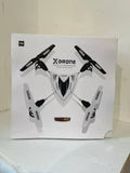 Remote control drone aircraft with four foldable propellers, white body