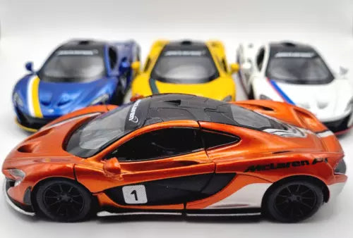 Orange McLaren P1 1:36 diecast sports car with black hood and rear wing details