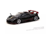 Tarmac Works Pagani Imola diecast model car, black with gold accents, front 3/4
