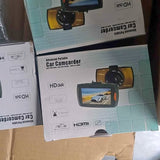 Car camcorder retail box showing portable HD DVR with screen and HDMI label