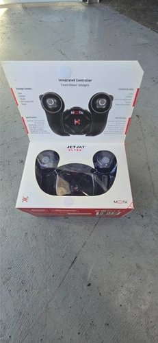 Drone product box showing a dual-camera controller and drone body