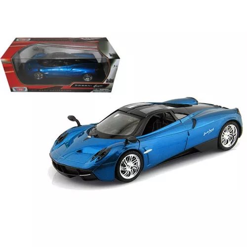 Motormax 1:24 blue Pagani Huayra diecast model car with white-spoke wheels