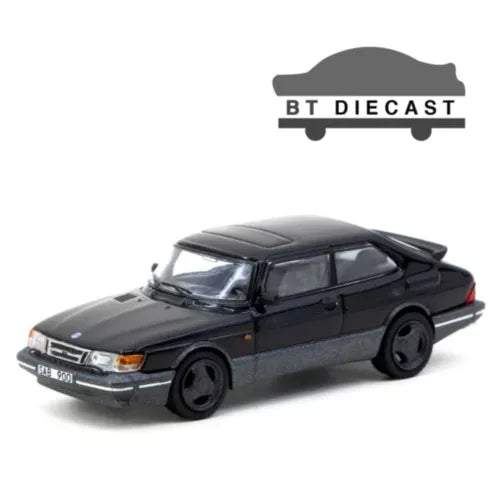 Black 1:64 diecast Saab 900 Turbo limited edition car model, side view