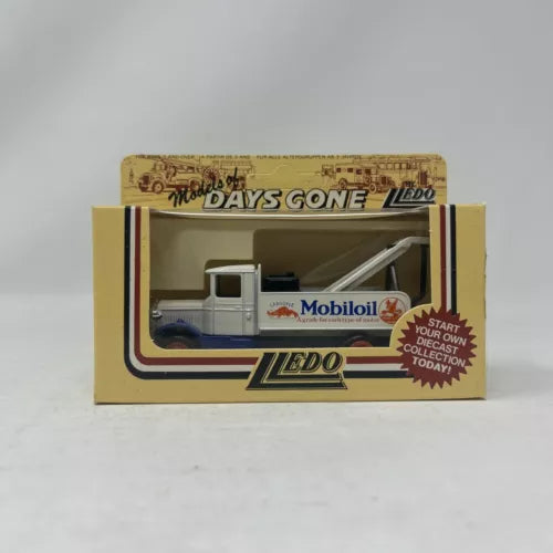 Diecast breakdown truck model with Mobil Oil livery in Lledo branded box