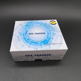 GPS tracker packaging box with blue circular GPS graphic
