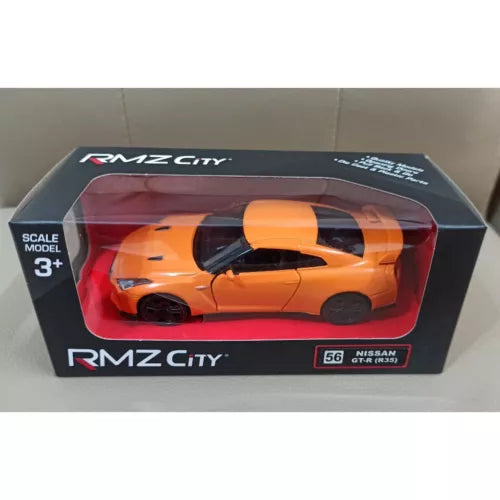 Orange diecast city car model in display box, Nissan GT-R (R39), scale 1:36