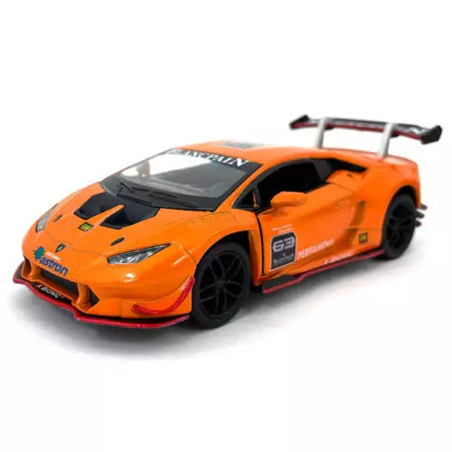 Orange Lamborghini Huracan LP620-2 Super Trofeo 1:36 diecast model car, front three-quarter