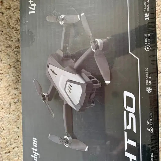 Pepperell MA drone with four propellers, shown in retail box