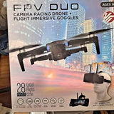 Camera racing drone with FPV goggles and handheld controller, dark gray