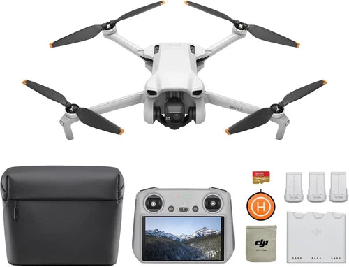 DJI Mini 3 drone kit with controller, case, and spare batteries