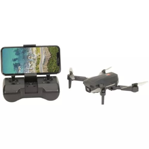 Mini RC drone with attached controller screen and front camera