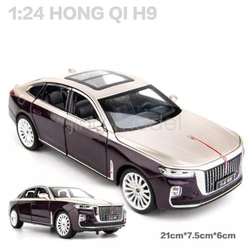 1:24 luxury diecast car, two-tone cream and dark purple, sound-light toy model