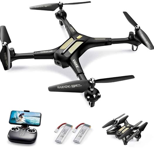 Foldable quadcopter drone with camera and remote controller, battery packs, phone mount