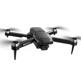 Foldable mini quadcopter drone with four propellers and front camera, gray