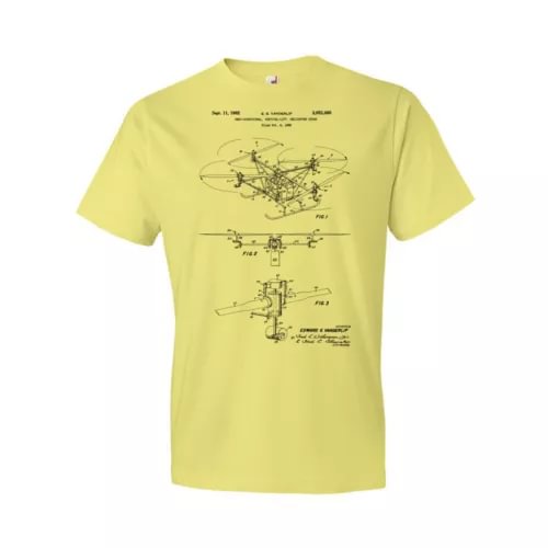Yellow graphic T-shirt with drone blueprint print