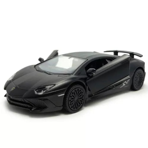 Black diecast sports car model with SV side decal