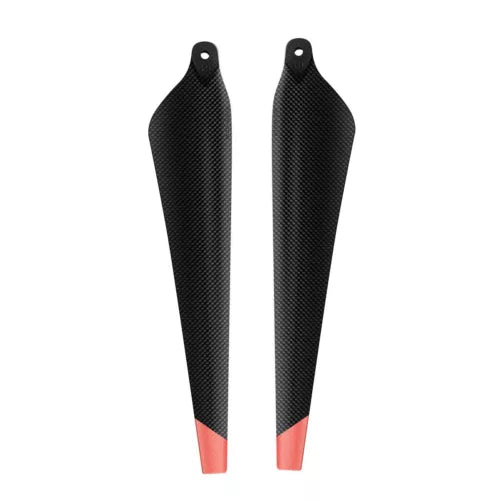 Carbon fiber propeller blades set, black with red tips, two curved blades