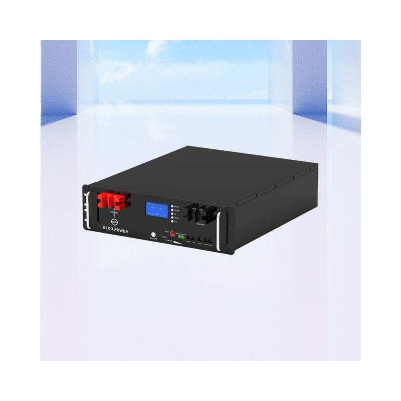 LiFePo4 home energy storage battery pack with front display and ports, black