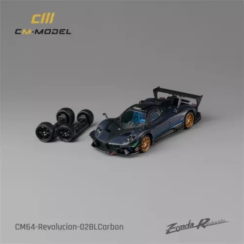 Blue-black Pagani Zonda diecast model car with gold wheels, alloy body, front 3/4 view