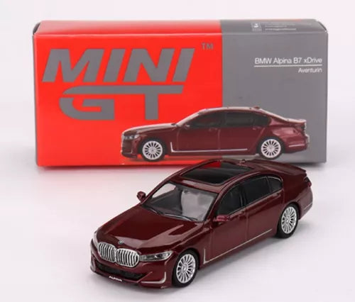 Maroon BMW Alpina B7 xDrive 1:64 diecast model car with detailed wheels, LHD