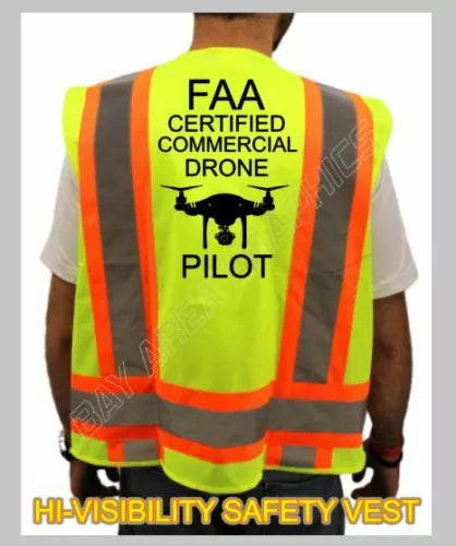 CERTIFIED COMMERCIAL DRONE PILOT HIGH VISIBILITY SAFETY VEST BLACK DESIGN #2 Drone
